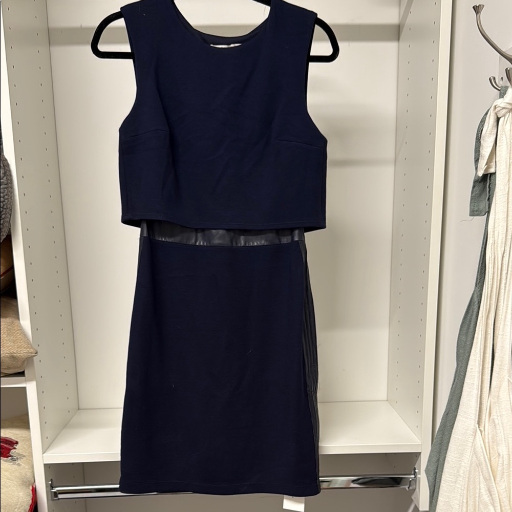 Bailey 44 Navy Mini Dress with Leather Accents